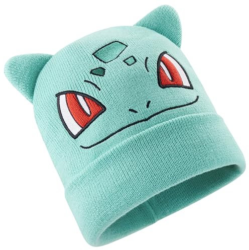 Pokemon Mütze Jungen, Warme Beanie Kinder Mütze, Wintermütze, Geschenke für Jungs & Mädchen (7-12 Jahre, Blaugrünes Bisasam)