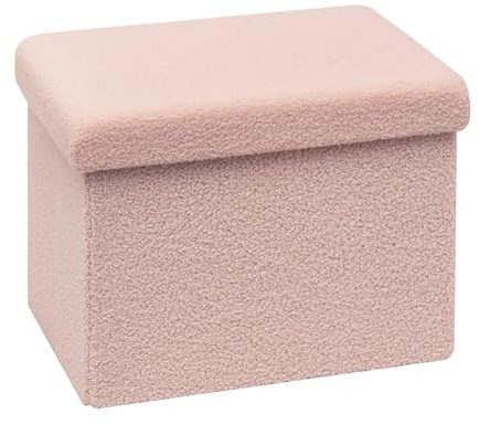 Bonlife Ottoman Seat with Storage,Folding Small Footstool for Living Room,Cube Toy Chest Box,Foot Rest,Sherpa Fabric,Pink,42x32x32cm