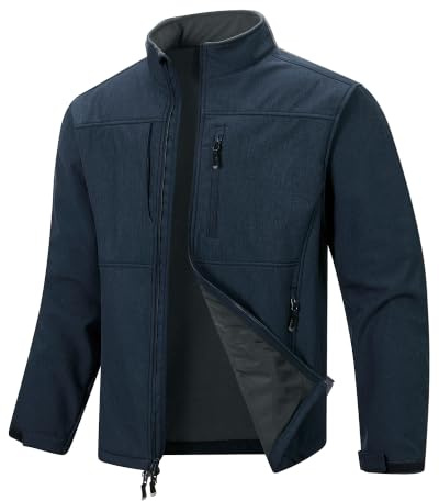 33 000 fot softshelljacka herr vattentät vinterjacka varm fleece fodrad utomhusjacka funktionell jacka lätt jacka med ståkrage för vandring, camping, löpning, Mörkblå ljung, L