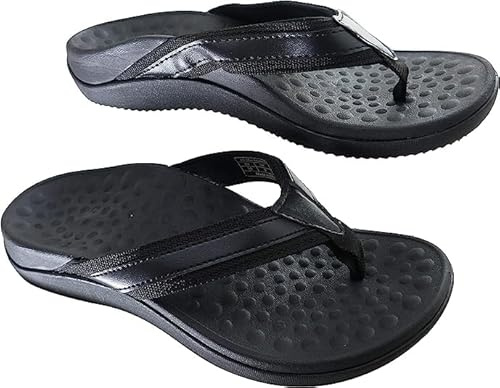 OR8 Wellness Orthopaedic Adult Mens Sandals with Arch Support Heel Cup for Plantar Fasciitis Relief. Lightweight, Sturdy, Comfortable Orthotic Flip Flops (Black UK 9)