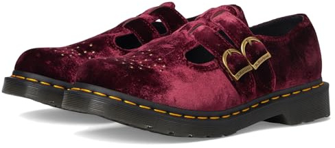 Dr. Martens Womens Vegan 8065 Velvet Mary Jane Shoe, Cherry Red, 7