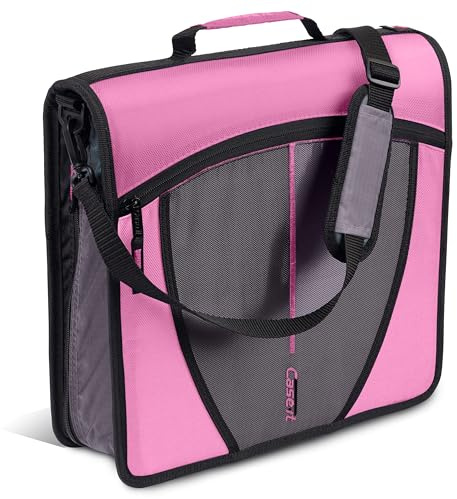 Case-it Mighty Zip Tab - Carpeta con cremallera, junta tórica de 3 pulgadas con pestañas de 5 colores, carpeta de archivos expandible y correa para el hombro y asa, D-146-rosa claro