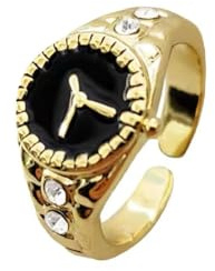 W WEILIRIAN vintage klockring guld klocka knuckle ring klocka öppen fingerring retro staplingsring justerbar handgjord ring smycke för kvinnor och flickor, 16 EU, Metall, Kristall
