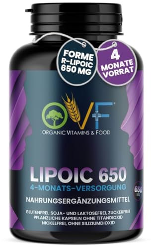 OVF Acido R-Alfa Lipoico 650 mg | 120 Capsule ad Alto Dosaggio (4 mesi fornitura) | Potente Antiossidante e Antinfiammatorio Naturale | Senza Biossido di Silicio | 100% Made in Italy e Vegano