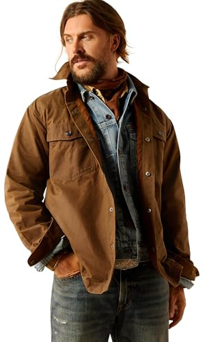ARIAT Mens Yellowstone Herder Waxed Shirt Jacket, Rich Brown, L