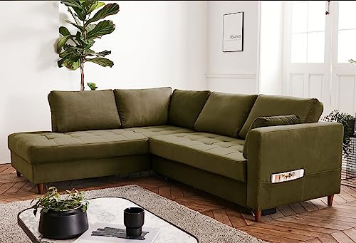 Anna – Ecksofa mit Schlaffunktion – 5-Sitzer – moderner Stil – Links Olivgrün