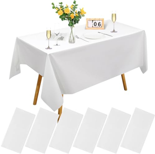 Engångs bordsduk vit 6 stycken bordsduk öltält set 137 x 274 cm plastdukar ölbord bordsduk för fest, bröllop, fester, grillning, picknick