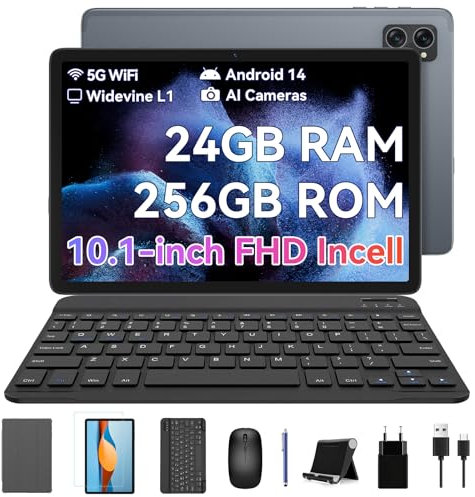 BESTTAB A20 Tablet mit Tastatur, Android 14 Tablet Octa-core, 24GB RAM + 256GB ROM(2TB TF), 5G WiFi Tablet Gaming, Tablet 10 Zoll 1920x1200 FHD+IPS, 8MP+5MP Kamera 5000mAh Typ-C/GPS/BT5.0/OTG