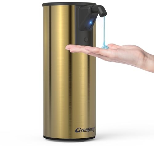 Greatmay Distributore automatico di sapone in acciaio inox, 4 livelli regolabili a batteria pompa disinfettante mano, dispenser elettrico senza contatto per bagno, cucina