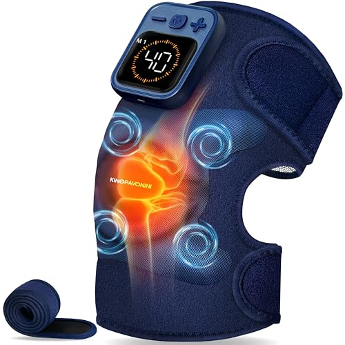 KingPavonini Masajeador Rodillas Inalámbrico con Calor para Dolor, Masajeador de Rodilla para La Artrosis, 4 Motores Vibratorios, 5 Niveles de Calor, 6 Modos, Regalo para Mamá y Papá (Paquete de 1)