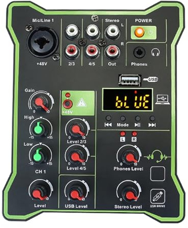 5-kanals mixerkonsol Multifunktionell professionell ljudmixer Digital display Bluetooth-kompatibel for mikrofoninstrument
