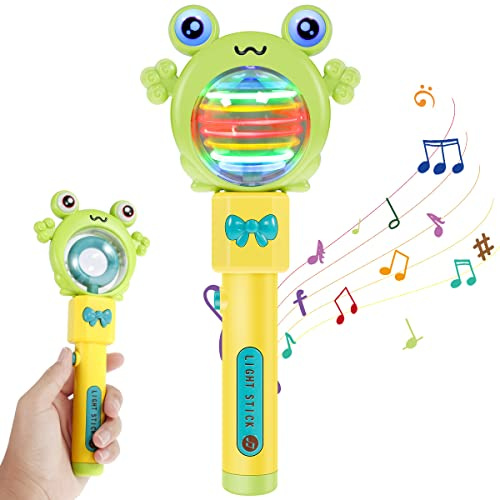 Light Up Magic Ball Toy Wand for 3-8 Year Olds Girls Multi-Color Rotating Wand with Music Magic Princess Sensory Toys for Autistic Children Birthday Presents Toy (Frog)