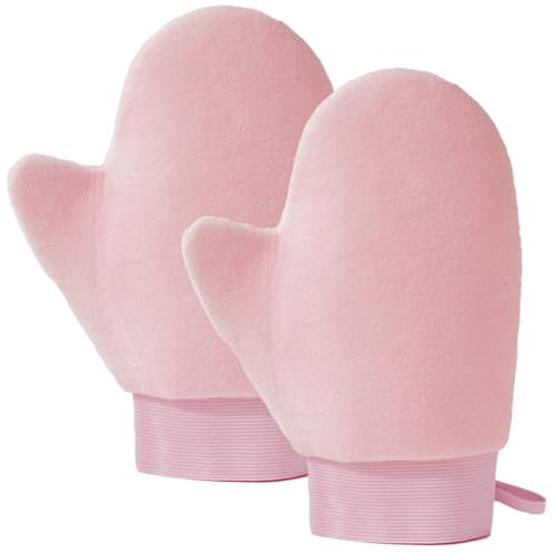 Confezione da 2 guanti autoabbronzanti con polso antiscivolo, guanti in velluto double face per abbronzatura con pollice ultra morbido, lavabili e riutilizzabili, applicatori per crema solare per casa