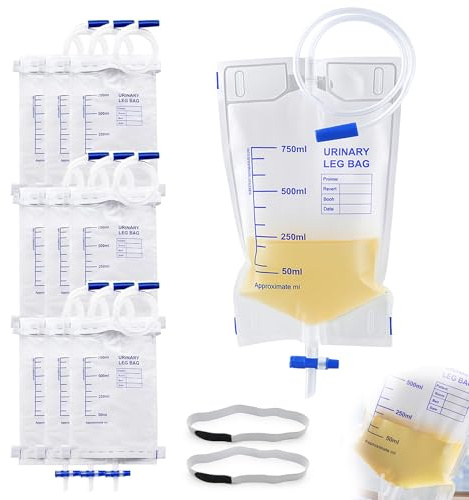GWAEPU Set di 10 sacchetti usa e getta per urina, sacchetti per catetere da 750 ml, con valvola a croce, materiale in PVC e tubo in silicone per clinica e casa