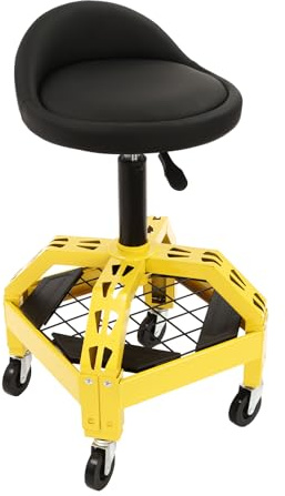 HIKUUER Taburete de taller, taburete con ruedas, altura ajustable, 22 – 36,5 cm, silla de taller con compartimentos de almacenamiento para tiendas de reparación y mantenimiento, talleres, oficinas