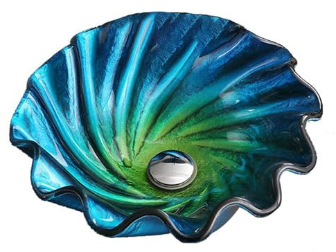 ZYCDP Lavabo Baño Vidrio Lavamanos Templado 450 X 450 X 150 mm Sin Agujero Para Grifo Azul