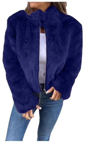 LCpddajlspig Giacca di pelliccia da donna: giacca in pelliccia sintetica, giacca in finta pelliccia, giacca in pelliccia sintetica tinta unita, giacca invernale corta, 011 blu, L