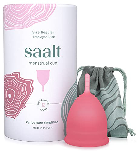 Coupe menstruelle réutilisable Saalt – Protection confortable et sans fuite jusqu'à 12 heures – Sans BPA ni latex – Comprend une coupe et un sac de transport - taille Régulier, Rose