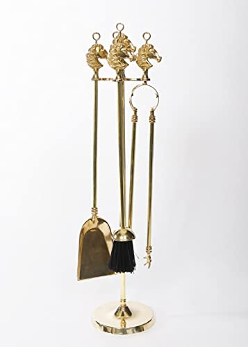 Artissimo - Utensilios para chimenea con cabeza de caballo Oro Latón macizo