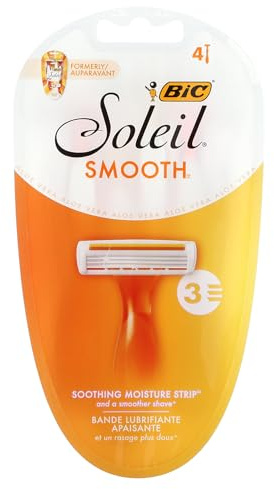 BIC Soleil Smooth Women's Disposable Razors, 3 Blades With Moisture Strip For a Silky Smooth Shave, 4-Count