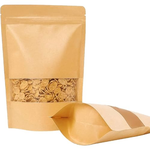 Moretoes 72pcs 5.9x8.6 Inches Kraft Paper Resealable Bags for Small Business, Stand Up Pouches, Food Packaging Bags with Window, Ziplock Coffee Pouches for Small Business