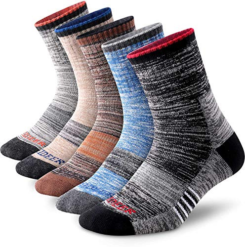 FEIDEER Men's Hiking Walking Socks, 5 pack Outdoor Recreation Wicking Cushioned Quarter Crew Socks for Men (5MS20205-XL)
