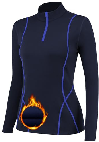 TERODACO Thermal Base Layer Women Warm Wicking Half Zip Ski Thermals with Micro Fleece Long Sleeve Ladies Thermal Tops for Running Hiking Cycling Soft Soft Quick Dry Breathable 02513 Navy M