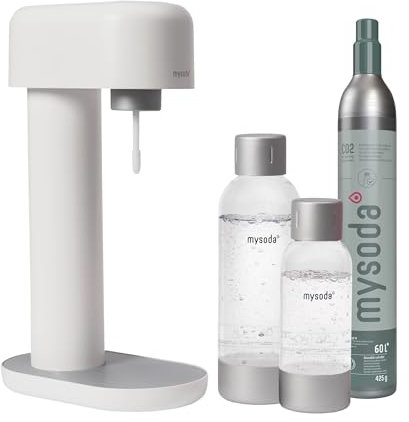 Mysoda Pack Ruby - Machine à eau pétillante avec 2 bouteilles d'eau en PET et une cylindre de CO2 - Blanc