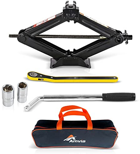 Kit cric per auto | Cric a forbice per auto da 1,5 tonnellate (3.300 libbre) Portatile, ideale per SUV e auto - Kit di emergenza universale per auto con chiave inglese