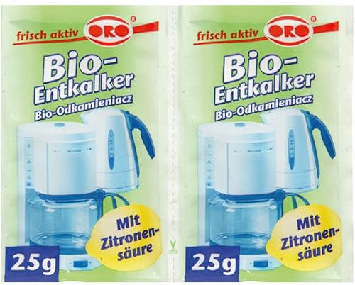 Descalcificador orgánico (2 x 25 g) para la limpieza rápida de cafeteras, hervidores de agua, máquinas de café espresso, removedor de cal ecológico