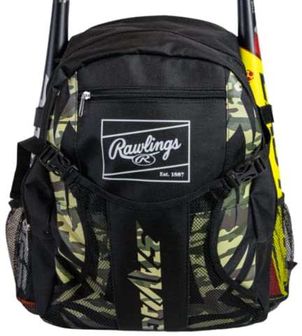 Rawlings Savage Rucksack Ausrüstungstasche, T-Ball, Baseball, Softball, Schwarz/Camo