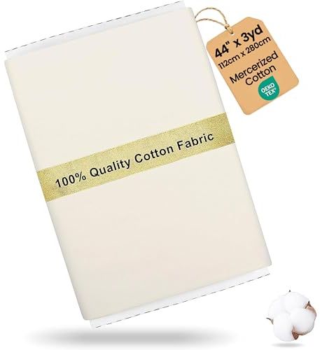 Craftido Tessuto 100% Cotone Oeko-Tex al metro, 112cm Largo x 280cm Extra Lungo - Peso Medio 145g - per Quilting, Cucito, Sartoria, Biancheria da letto, Fodere, Arti e Mestieri - Ivory White