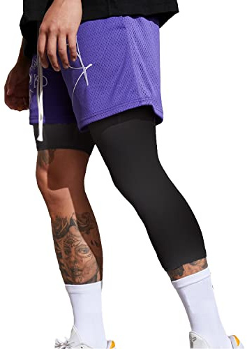 Smatstyle Leggins Uomo Pantaloni Sportivi a Compressione Gamba Singola 3/4 Pantaloni da Basket Base Layer ad Asciugatura Rapida Fitness Corsa (M, Nero-leftL)