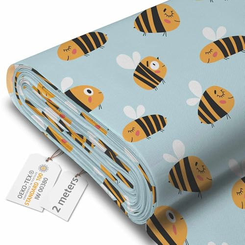 DreamRoots Tessuto Impermeabile al metro 160 cm Larghezza, 220 g/m² 600D, Stoffa per Cuscini Esterni - Bee Life 2M