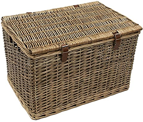 JVL Handmade Buff Wicker Hampers with Faux Leather Straps, Extra Large, Brown