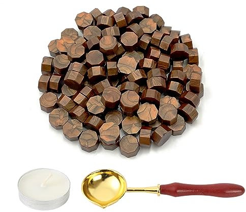 LICQIC Siegelwachs Set, Siegellack Set mit 100 Stück Sealing Wax, 1 Schmelzlöffel, 1 Teelichte, Wachsperlen Siegel für Einladungen, Karten, Umschläge, Weinpakete, Geschenkverpackungen