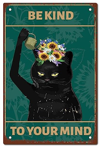 CREATCABIN Cartel de Gato Negro para Decoración de Pared, Arte de Metal, Cartel de Hojalata, Cartel Vintage Retro, Pinturas para el Hogar, Cocina, Baño, Dormitorio, Café, Bar, Decoración 20 x 30 cm