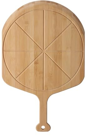 Fiery Chef 12” Bamboo Pizza Peel - Lightweight Smooth Wooden Pizza Paddle and Pizza Cutting Board with 8 Slice Grooves, Outdoor Pizza Oven Accessories, 17.3 Inch x 12.2 Inch
