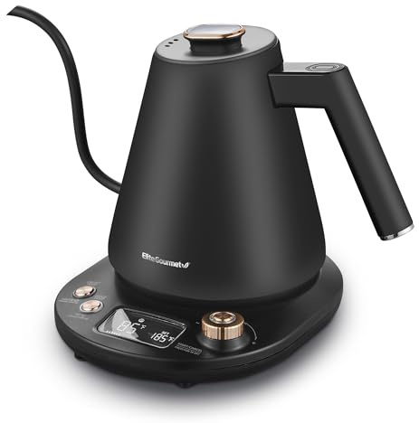 Elite Gourmet EKT3001 1L Digital Water Kettle, 304 Stainless Steel Interior, Programmed Temperatures, Keep Warm Function, Cordless, 360° Base, Auto Off & Audible Indicator, Matte Black