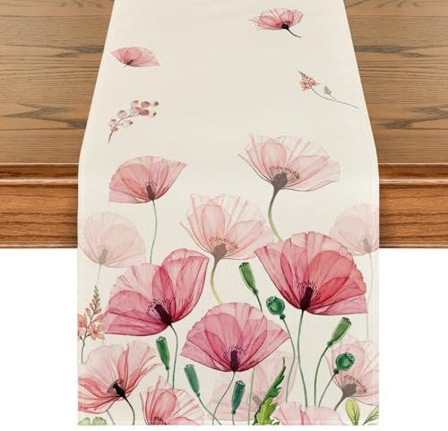 Artoid Mode Klatschmohn Blatt Frühling Tischläufer, Sommer Saisonnal Küche Tisch Dekoration Drinnen Urlaub Party Dekor 40x240 cm
