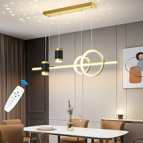 TJSC LED Pendelleuchte Esstisch, 49W Dimmbar Hängelampe Esstisch mit Fernbedienung, Modern Hängeleuchte, 120cm Höhenverstellbar Pendellampe Für Esszimmer Küche Wohnzimmer, Gold