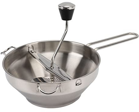 Food Mill with 3 Interchangeable Plates - Stainless Steel Kitchen Mill for Mashing, Straining & Grating Fruits & Vegetables, Anti Slip Handle, Soft Ball, Easy to Use