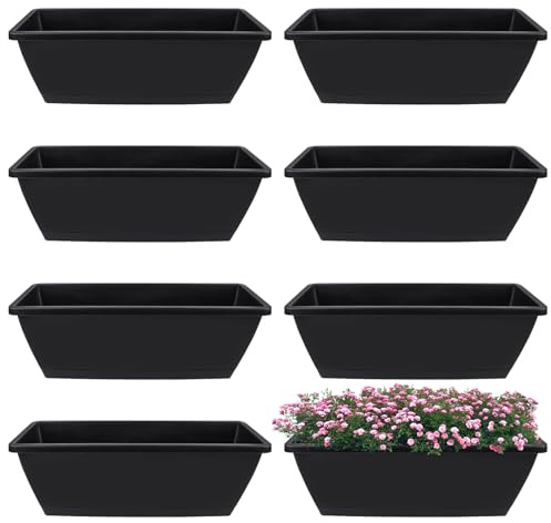 8Pcs Rectangle Plant Pot Rectangle Window Box Planter 17 Inch Black Herb Planters with Tray Herb Pots for Indoor Plants Large Flower Boxes for Bay Window,Kitchen Windowsill,Shelf,Coffee Table