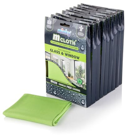 Minky M Cloth Glass and Window Pack of 9, Microfibre Anti-Bacterial Cleaning Cloth, Multifunctional & Reusable, Super Soft & Powerful High Density Microfibres