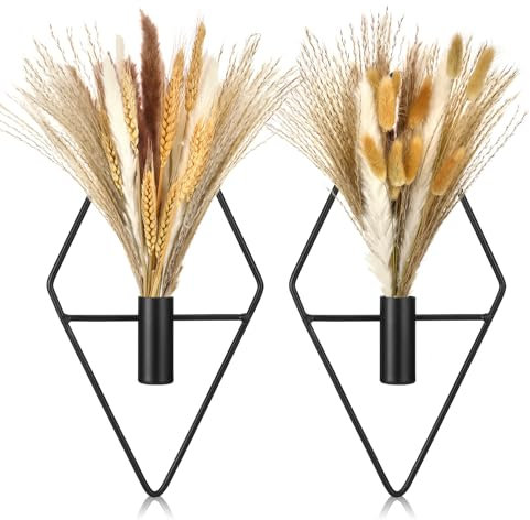 Peryiter 2 Pcs Boho Pampas Wall Art Decor Hanging Metal Wall Art, Black