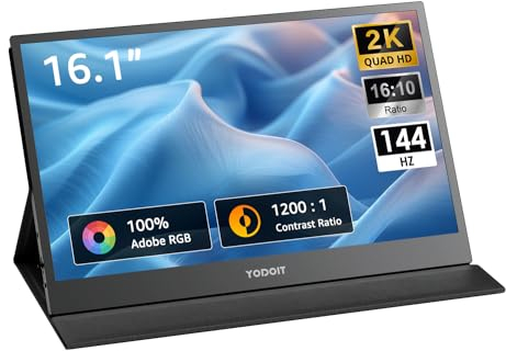 Yodoit Portable Monitor 16 2.5K QHD 120 Hz Monitor Bildschirm IPS 2560x1600 16:10 Display mit USB Typ C und eingebauten Lautsprechern mit Smart Cover Kompatibel mit PC, Laptop, MacBook, Xbox