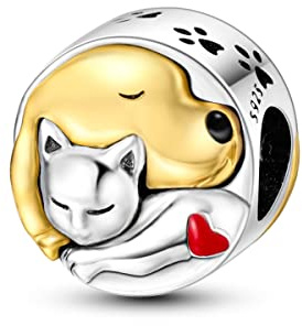 CYCUFF Charms en Argent Sterling 925 pour Bracelet Européen & Colliers Pendentifs Perles Bijoux Cadeau pour les Femmes Famille Amis (chat et chien perles)