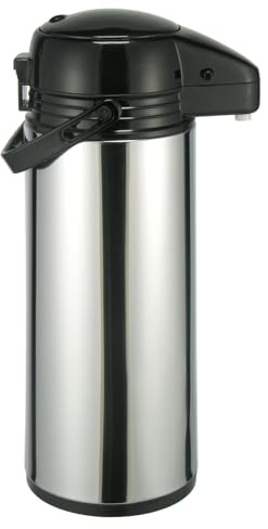 Gravidus Edelstahl Pumpkanne Airport - 1,9 Liter Kapazität, Doppelwandige Isolierung, Integrierter Pumpmechanismus, Silikonring für Tropfschutz, 35,5 cm Höhe
