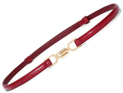 VONMELLI Cintura sottile da donna in finta pelle per abiti alla moda regolabile cintura sottile, Rosso, Fit Waist Size Below 41 Inches