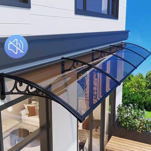 Marquise de Porte d’Entrée en Polycarbonate Anti-Uv à 99%,Auvent de Porte et Fenêtres Contre la Pluie,Auvent de Véranda de Jardin Extérieur,60/80/100/120/150 Cm en Option (60x160cm/24x63,Black)